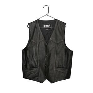 FMC First Manufacturering Company black leather motorcycle vest sz 46